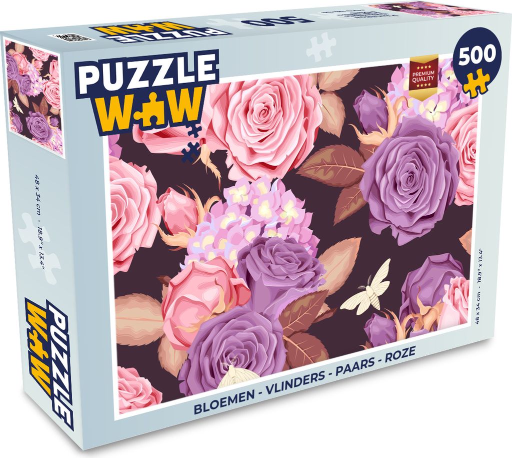 MuchoWow Puzzle 500 Teile Blumen - Schmetterlinge - Lila - Rosa - 500 Teile - Kinder - Selberbauen - Puzzlespiele