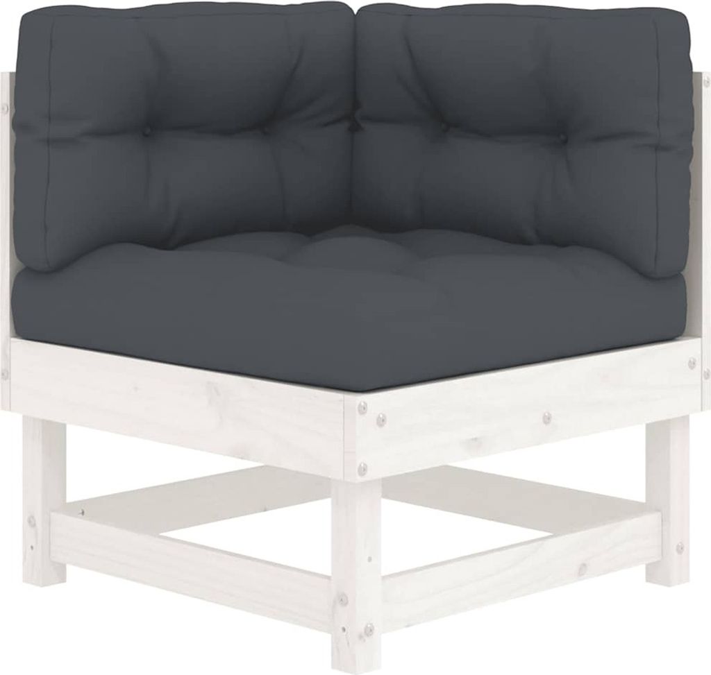 vidaXL Ecksofa mit Kissen Weiß Massivholz Kiefer