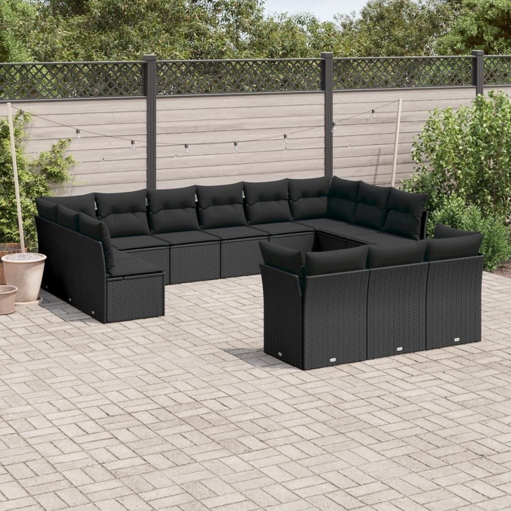 CLORIS 13-tlg. Garten-Sofagarnitur - mit Kissen - Schwarz Poly Rattan - Gartenmöbelgarnituren LL0000256665