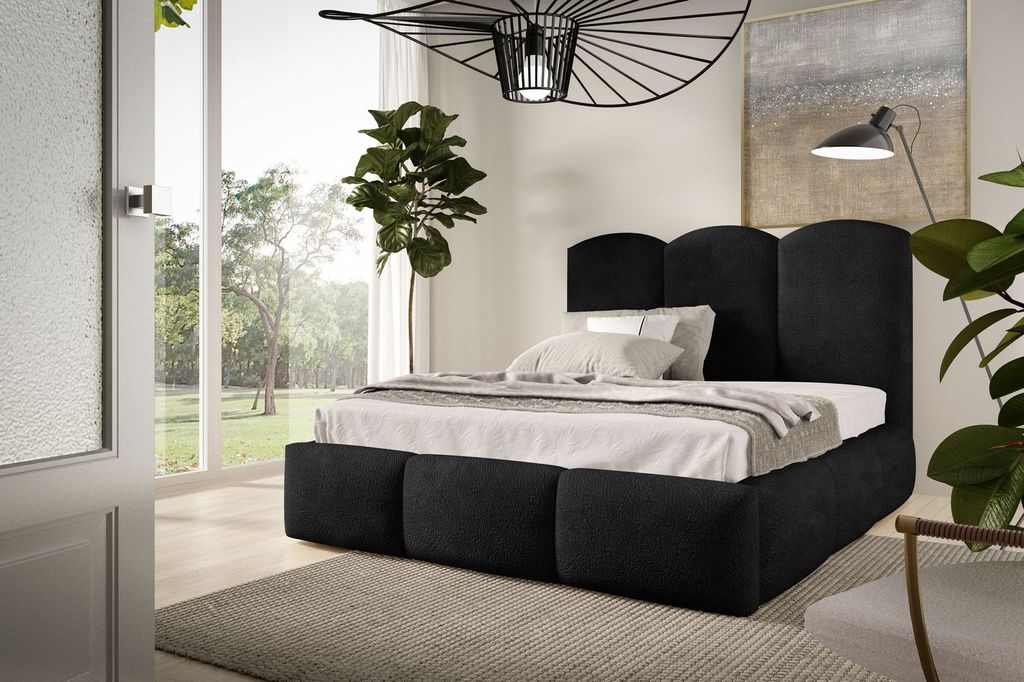 Doppelbett mit Polsterung 180x200 ROLANDA - schwarz