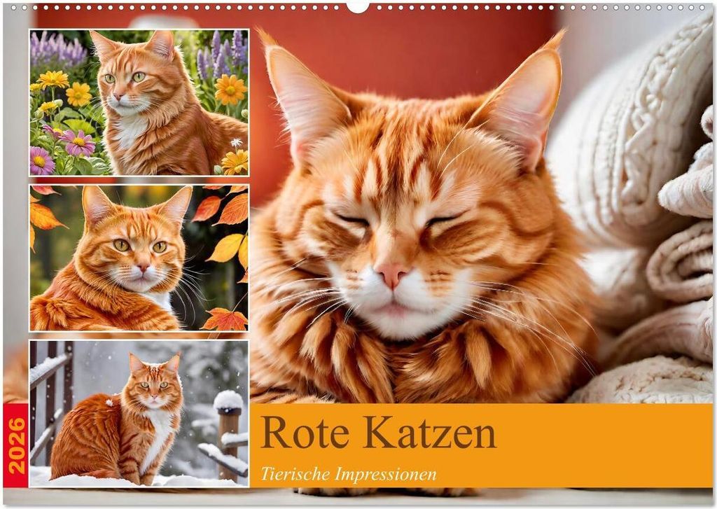 Rote Katzen (Wandkalender 2026 DIN A2 quer), CALVENDO Monatskalender