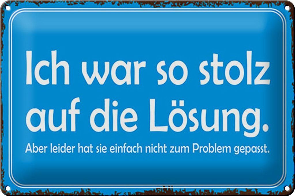 Blechschild Spruch 30x20cm ich war so stolz auf die Lösung Produktbild 