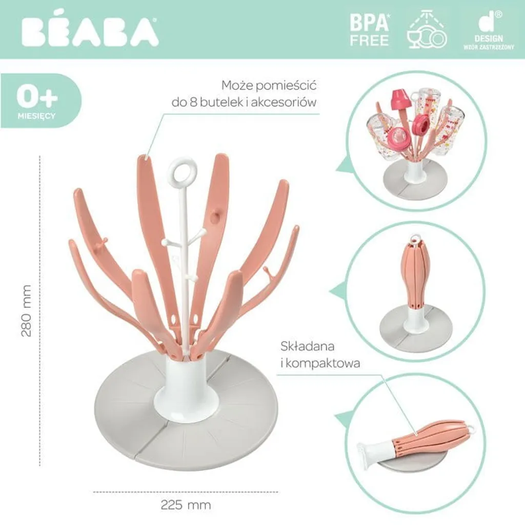 BEABA Égouttoir à Biberons Rose Compact - Sèche-Biberons Transportable - 4