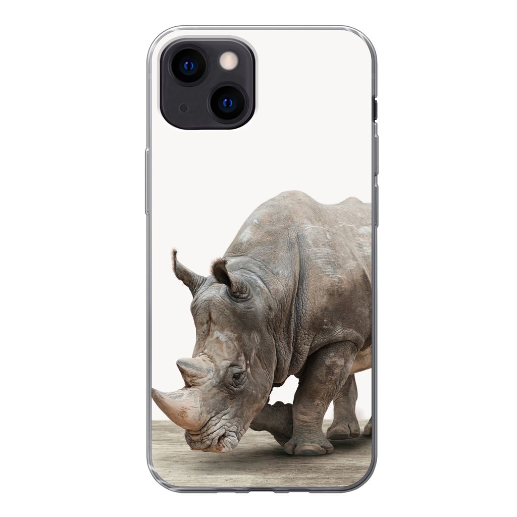 MuchoWow Handyhülle Schutzhülle Hülle für iPhone 13 mini Nashorn - Jungen - Wildtiere - Kinder - Mädchen - Tiere Silikon Softcase Handy Hül...