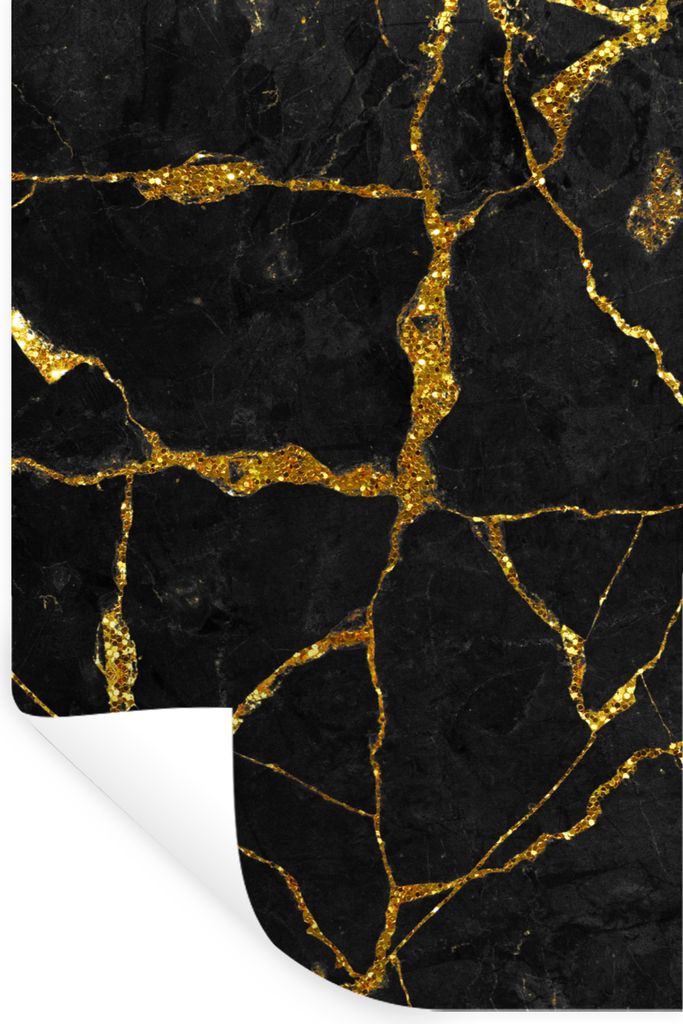 MuchoWow Wandtattoo Wandsticker Wandaufkleber Marmor - Gold - Schwarz - Marmoroptik - Glitter 60x90 cm Selbstklebend und Repositionierbar - Stick...