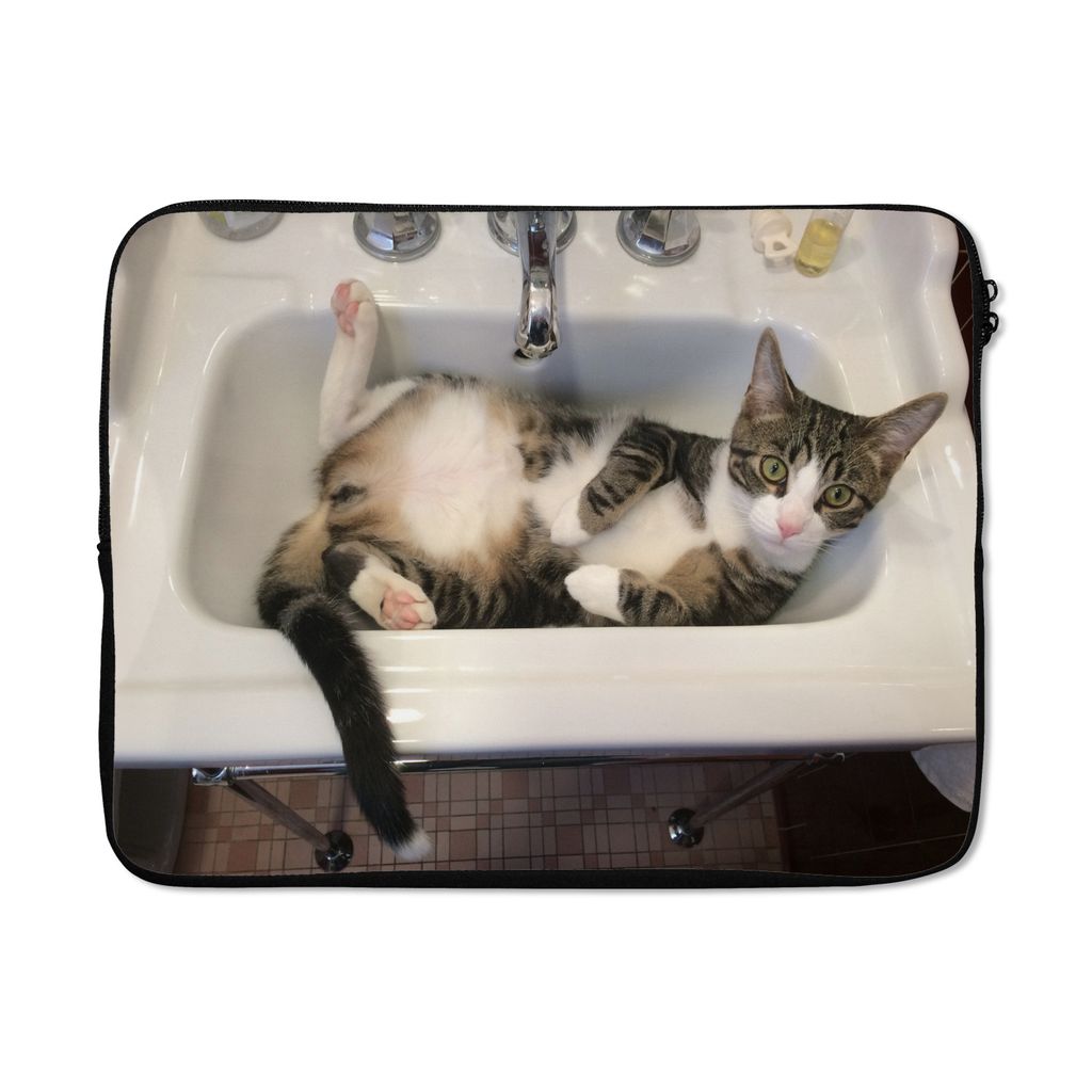 MuchoWow Laptop Hülle 15 Zoll Katze - Waschbecken - Badezimmer Laptoptasche - Laptoptasche - Sleeve - Rundum-Schutz