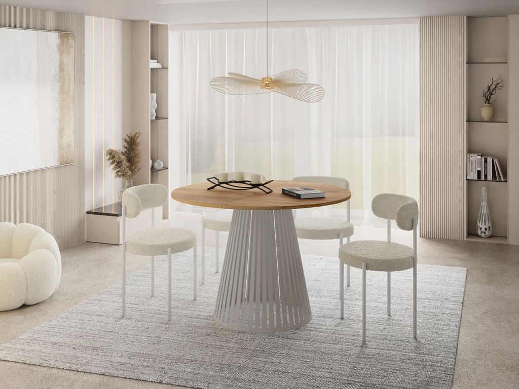 Esstisch Rund Ausziehbar mit Lamellen im Loft-Stil – 100 Produktbild 