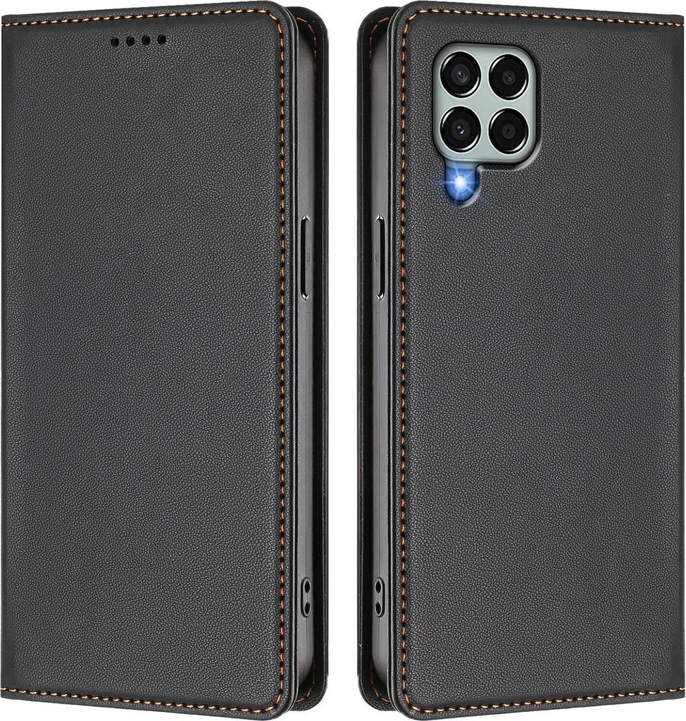 Handyhülle für Samsung Galaxy M33 5G, Kunstleder Klapphülle Stoßfeste Magnetische Hülle mit Ständer Schwarz