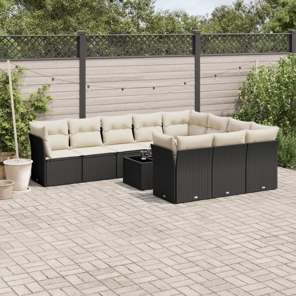 Design 11-tlg. Garten-Sofagarnitur mit Kissen Schwarz Poly Produktbild 