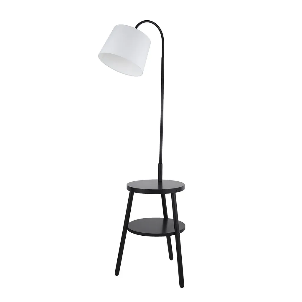 Lampadaire gain de place avec tablette intégrée noir et blanc textile 166cm