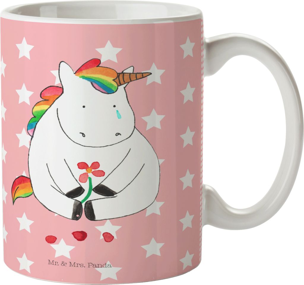 Mr. & Mrs. Panda Plastikbecher Einhorn Traurig - Rot Produktbild 
