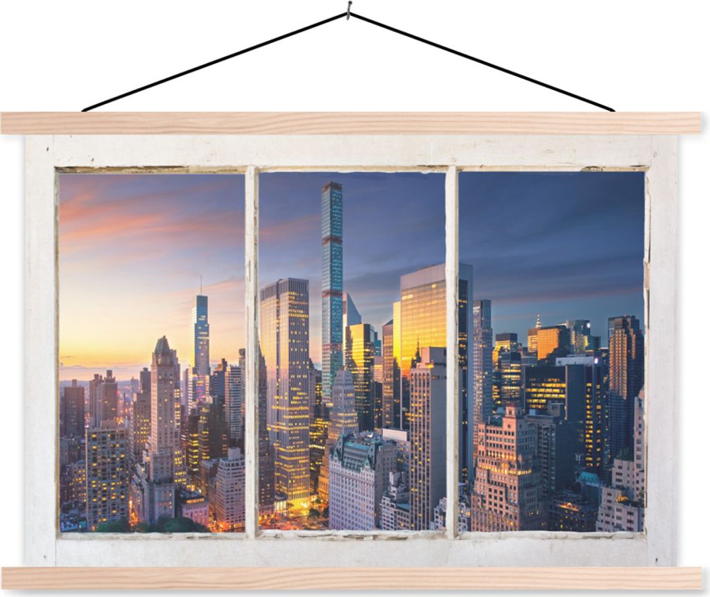 MuchoWow Textilposter New York - Aussicht - Skyline 60x40 cm mit holzfarbenen Rahmen - Bilder