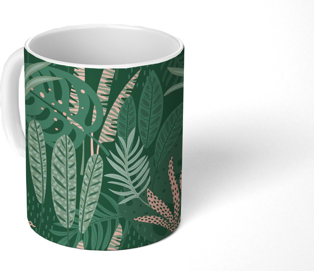MuchoWow Tasse Kaffeetasse Kaffeebecher 350 ml Blätter - Exotische Pflanzen - Muster - Mädchen - Kinder - Jungen - Kinder Teetasse - Fototasse ...