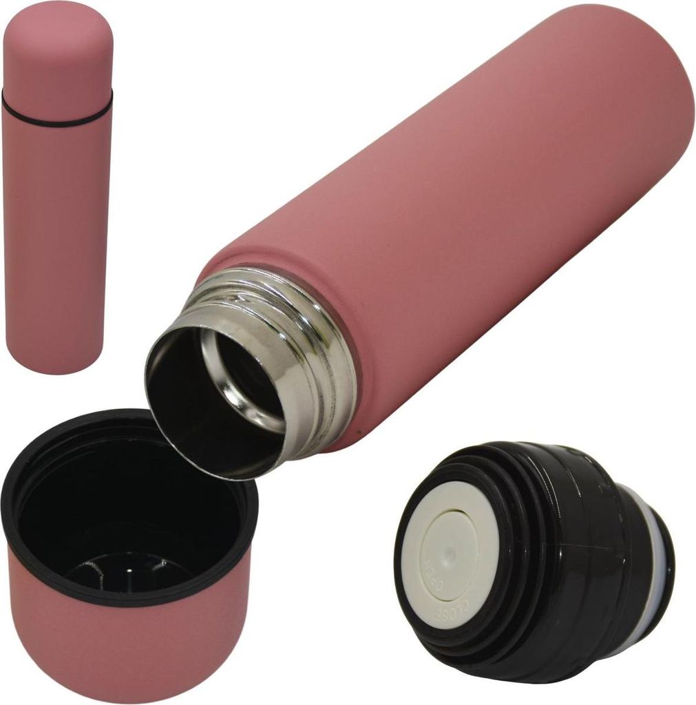 Excellent Houseware Thermosflasche 500 ml Edelstahl Rosa – Isolierflasche mit Automatikverschluss, Doppelwandig, Auslaufsicher, Deckel als Becher...