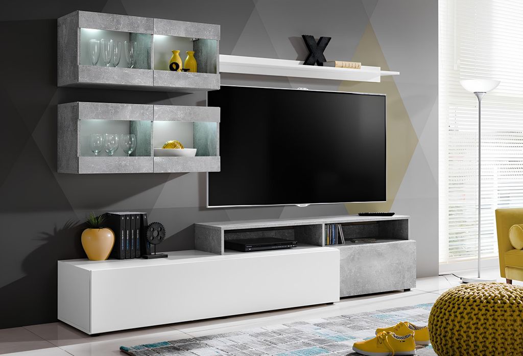 Moderner Wohnwand Grau Luxus Wandschrank Wohnzimmer TV Ständer Möbel