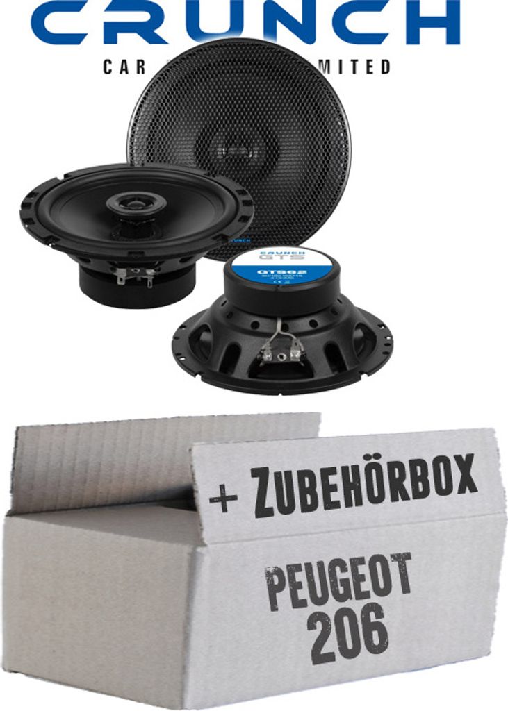 Peugeot 206 - Lautsprecher Boxen Crunch GTS62 - 16,5cm 2-Wege Koax GTS 62 Auto Einbauzubehör - Einbauset
