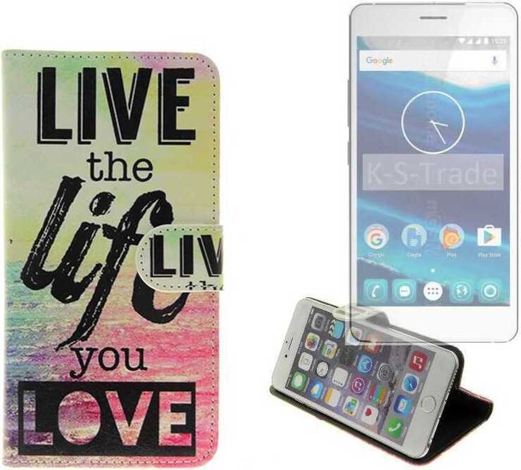 K-S-Trade Schutzhülle Handyhülle kompatibel mit Qilive Q5 360° Wallet Case “live life love“ Klapphülle Tasche Etui Smartphone Flip cover (1x)