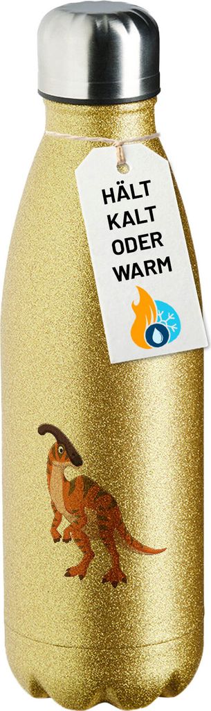 Huuraa Trinkflasche Parasaurolophus Dinosaurier 500ml Gold Edelstahl Wasserflasche Trinkflasche Geschenkidee