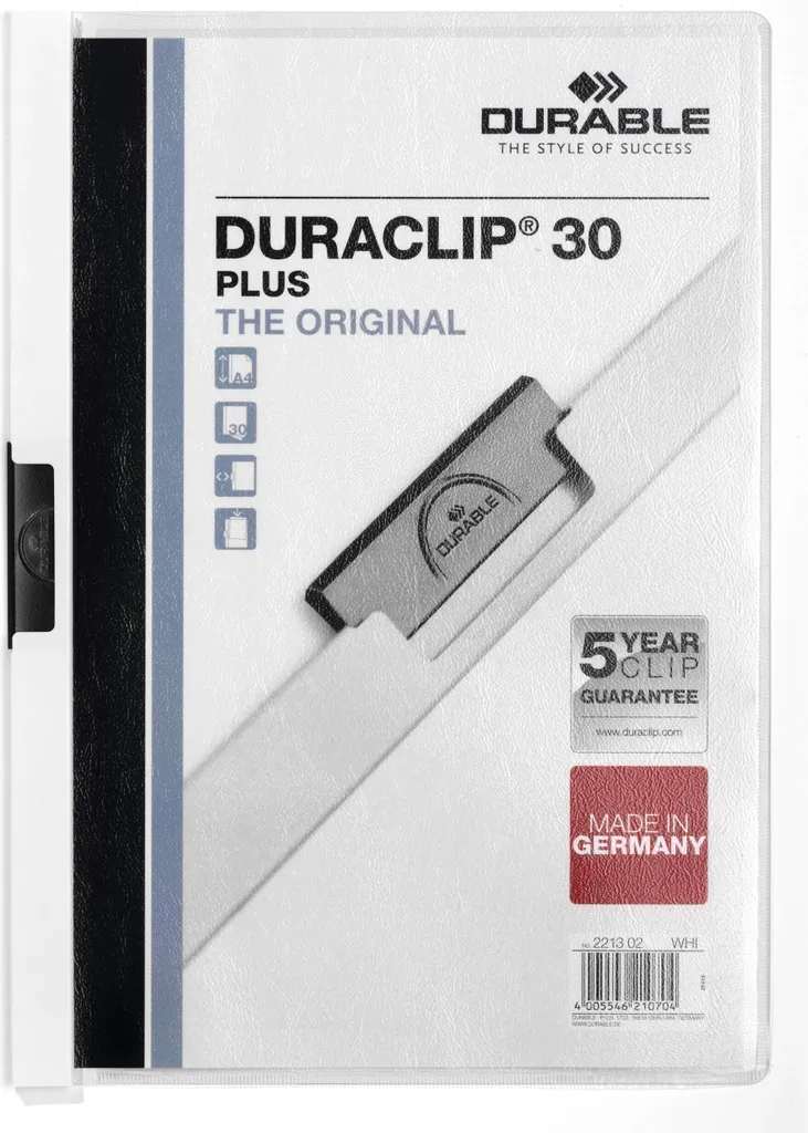DURABLE Cartellina con clip DURACLIP® PLUS 30 A4, Bianco, 221302