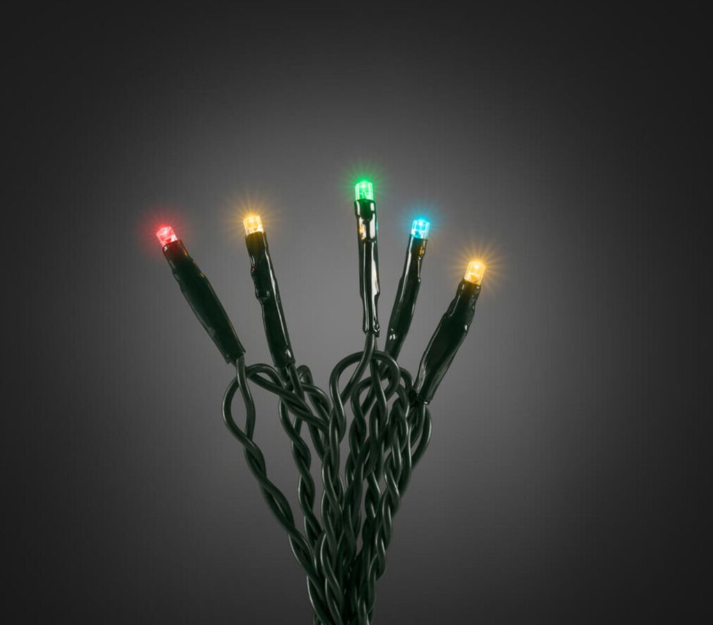 Konstsmide 6352-520 Micro LED Lichterkette, verschweißt, 35 bunte Dioden, 24V Innentrafo, dunkelgrünes Kabel