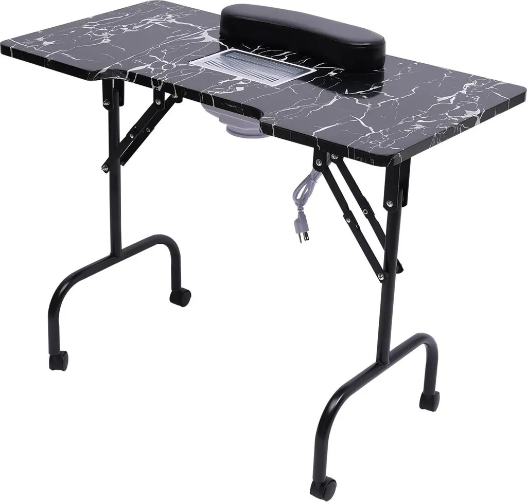 Table manucure avec aspirateur 220V pliable en MDF et PVC gris 90x40 cm