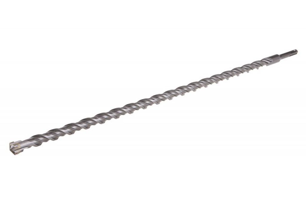 A long, spiral drill bit is shown against a white background.