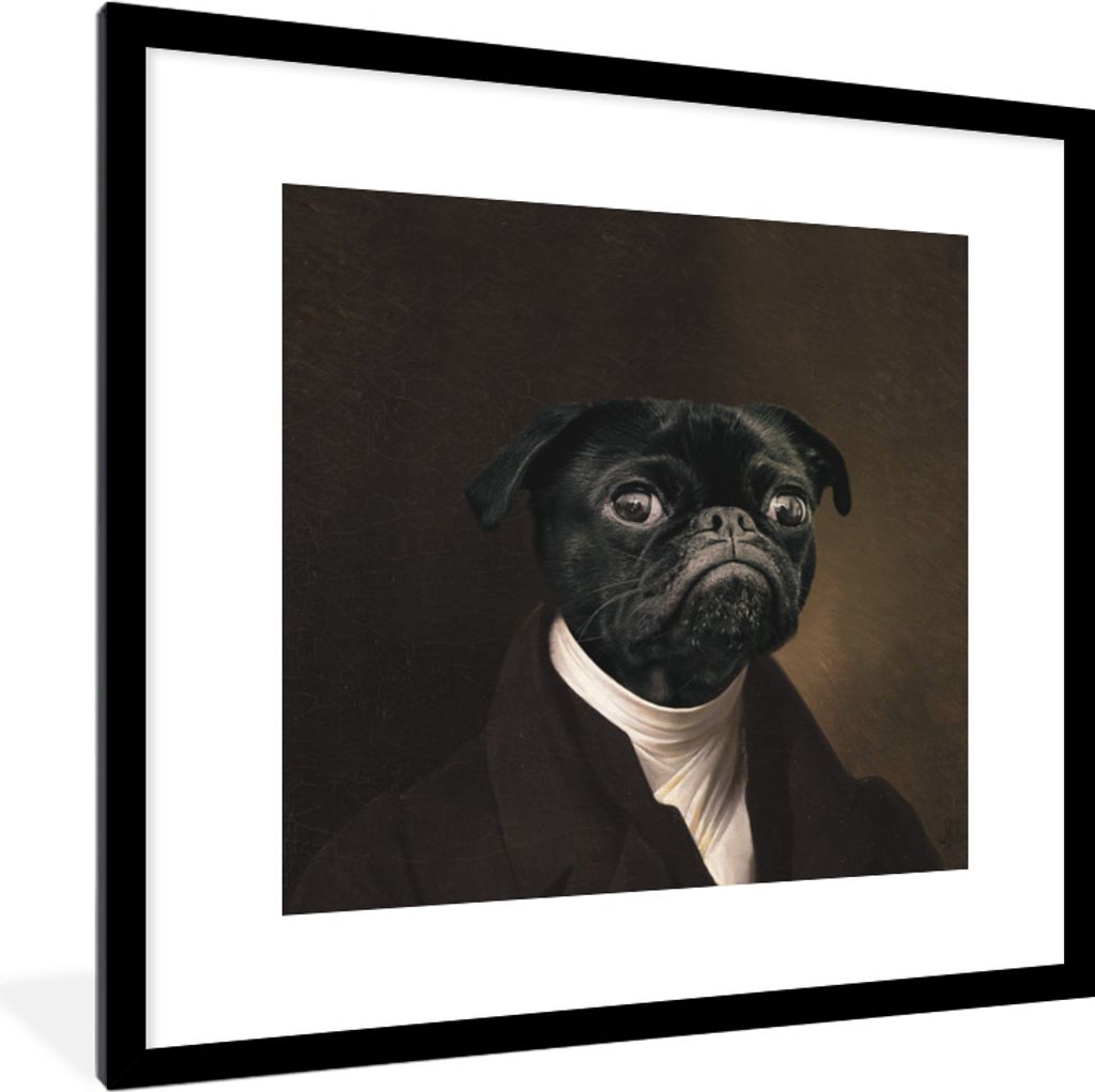 MuchoWow MuchoWow Gerahmtes Poster Mops - Mittelalter - Kleidung 40x40 cm - Poster mit zchwarzem Bilderrahmen - Poster - Plakat im Rahmen