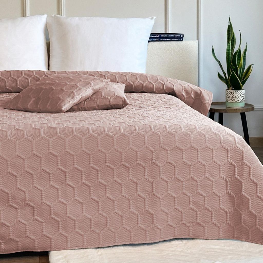 Tagesdecke Steppdecke Bettüberwurf Parla 3D Puderrosa 180x220 cm + 2x 40x40 cm