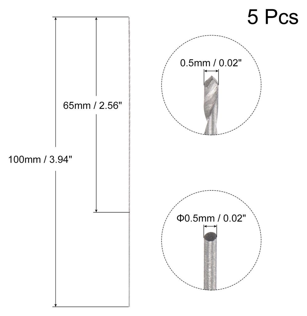 5 Stk. 0.5mm Mini Mikro Spiralbohrer Hochgeschwindigkeitsstahl geradem Schaft Extra langer Metallbohrer 100mm fš¹r Aluminiumlegierung