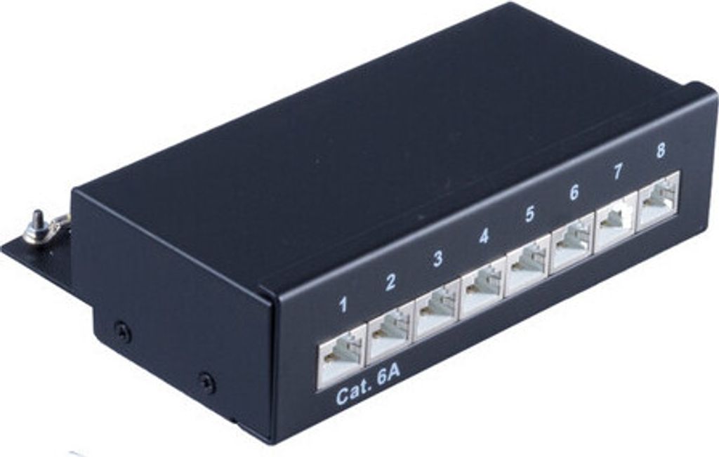 cat 6A Patchpanel, geschirmt, schwarz, 8 Ports