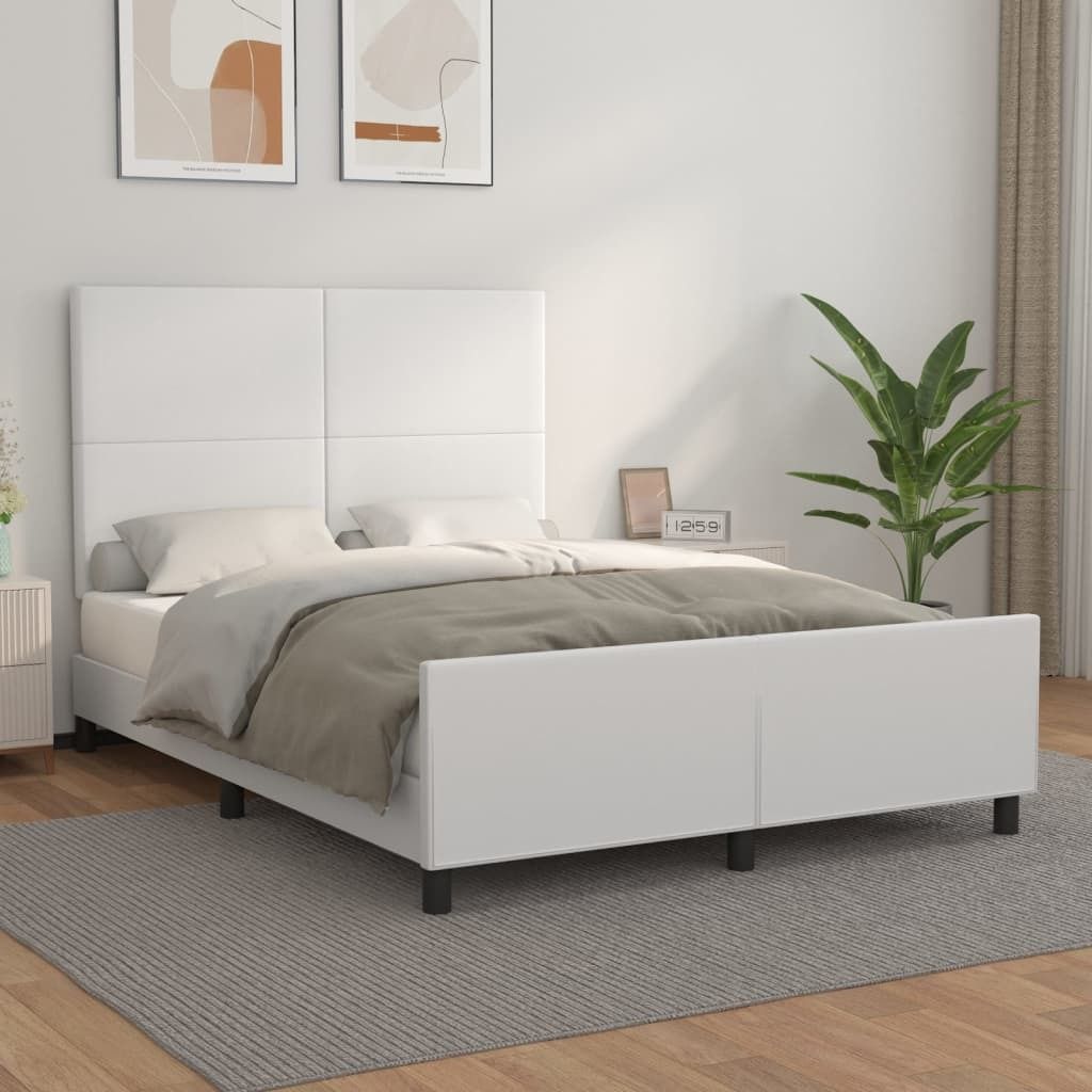 vidaXL Bettgestell mit Kopfteil Weiß 140x190 cm Kunstleder - Bettgestell Mit Kopfteil - Bettgestelle Mit Kopfteile - Bett Mit Kopfteil - Bettrahme...