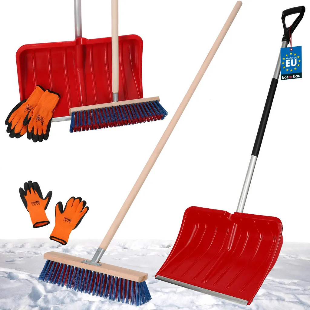 KOTARBAU® Set Neve: Pala Alluminio 135cm + Scopa 43cm + Guanti Professionali