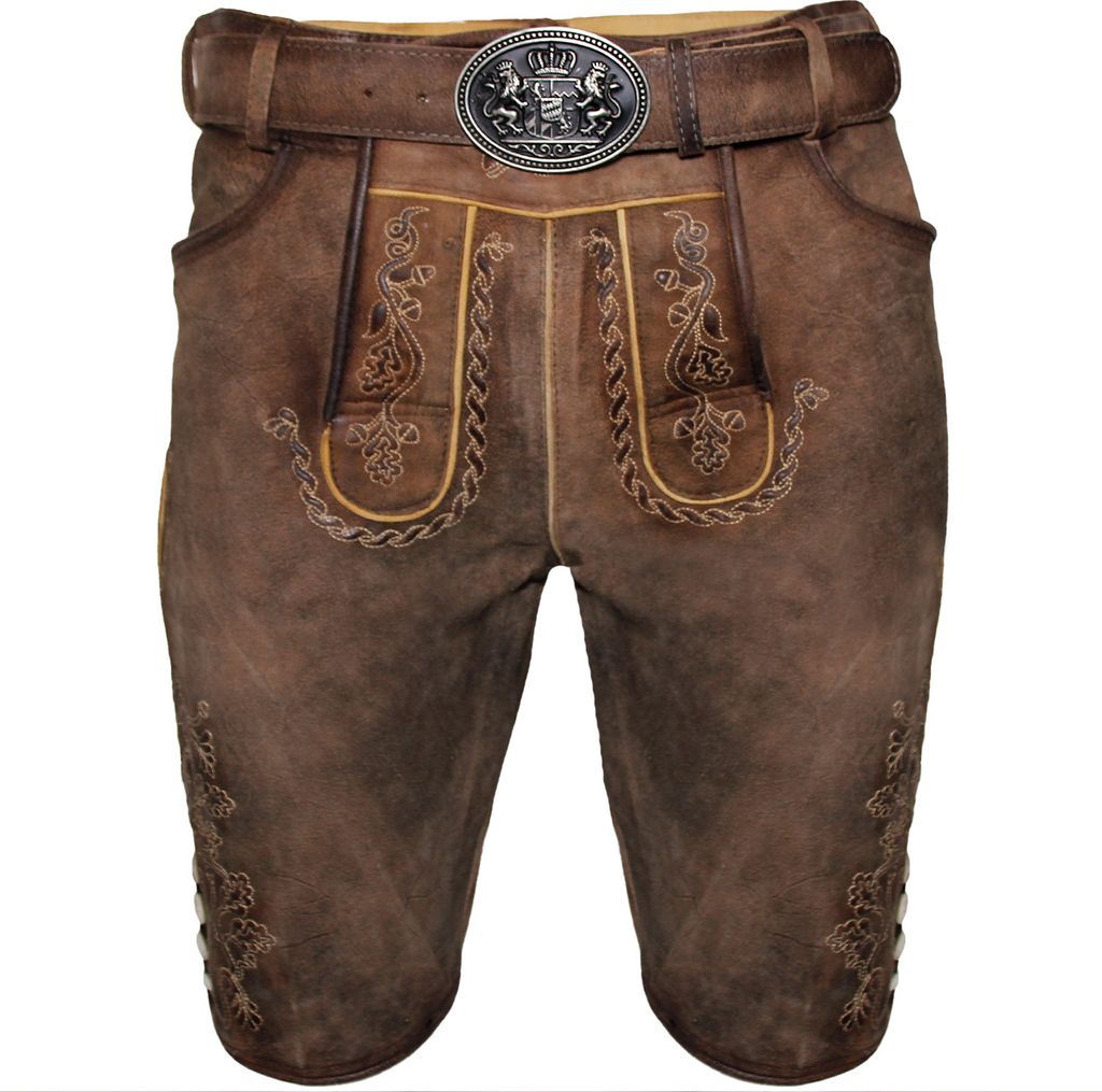 MADDOX Kurze Herren Lederhose "Horn" mit Gürtel | Antik W. Stein Größe: 48
