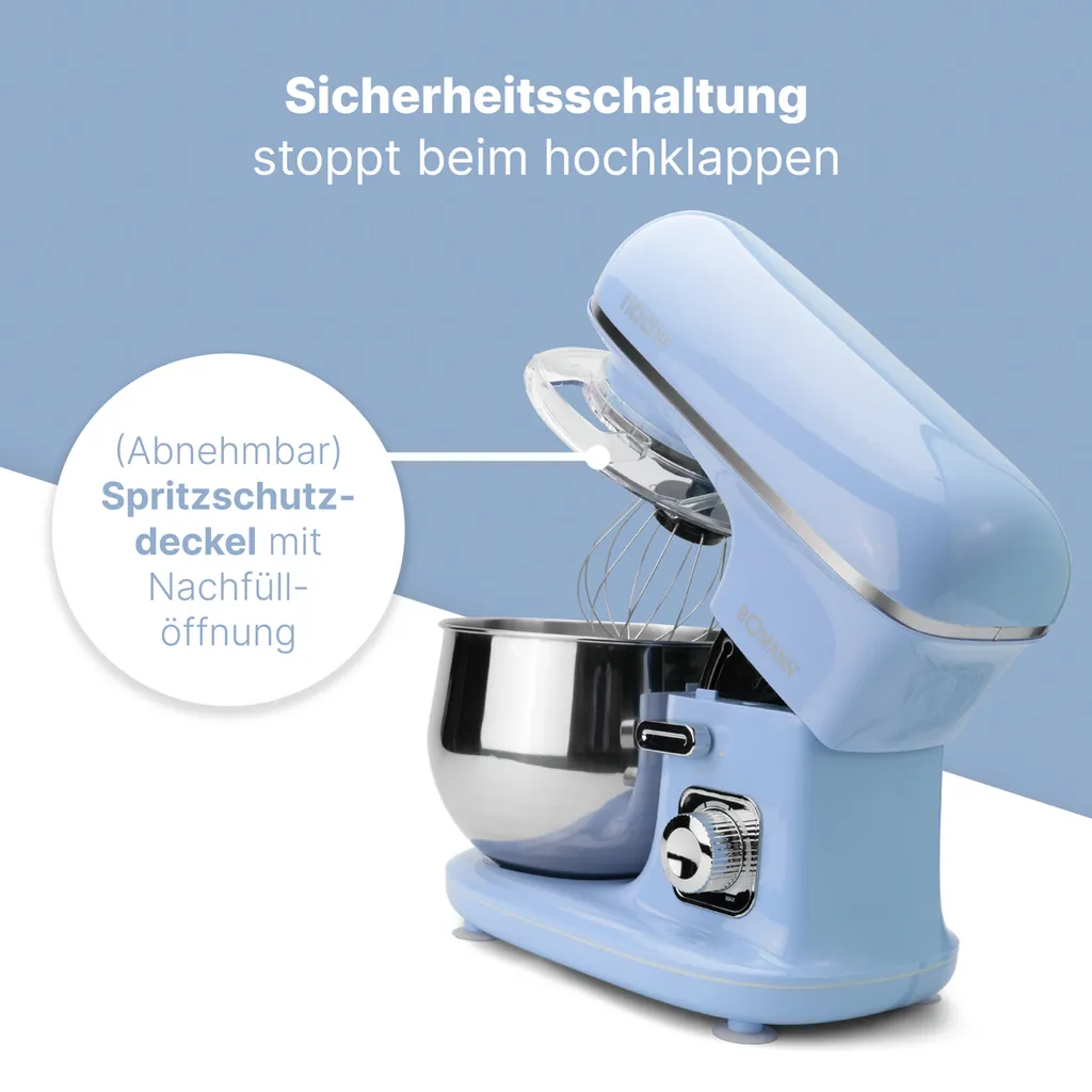 Robot pétrin efficace contre les pâtes difficiles Bomann 1100W Bleu - 14