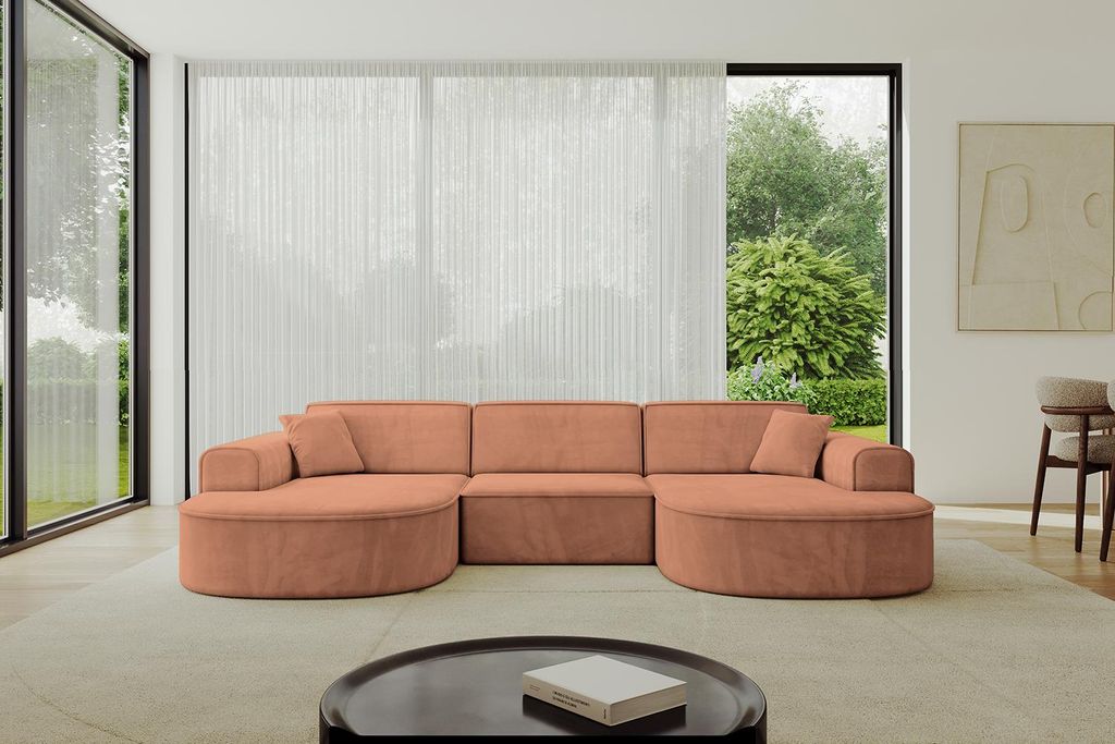 ALTDECOR Ecksofa in U-Form MARI-U1 -303x171x79,5 cm Apricot - Corner Sofa Bett Eckcouch Couch L-Form Wohnlandschaft Cauchsofa
