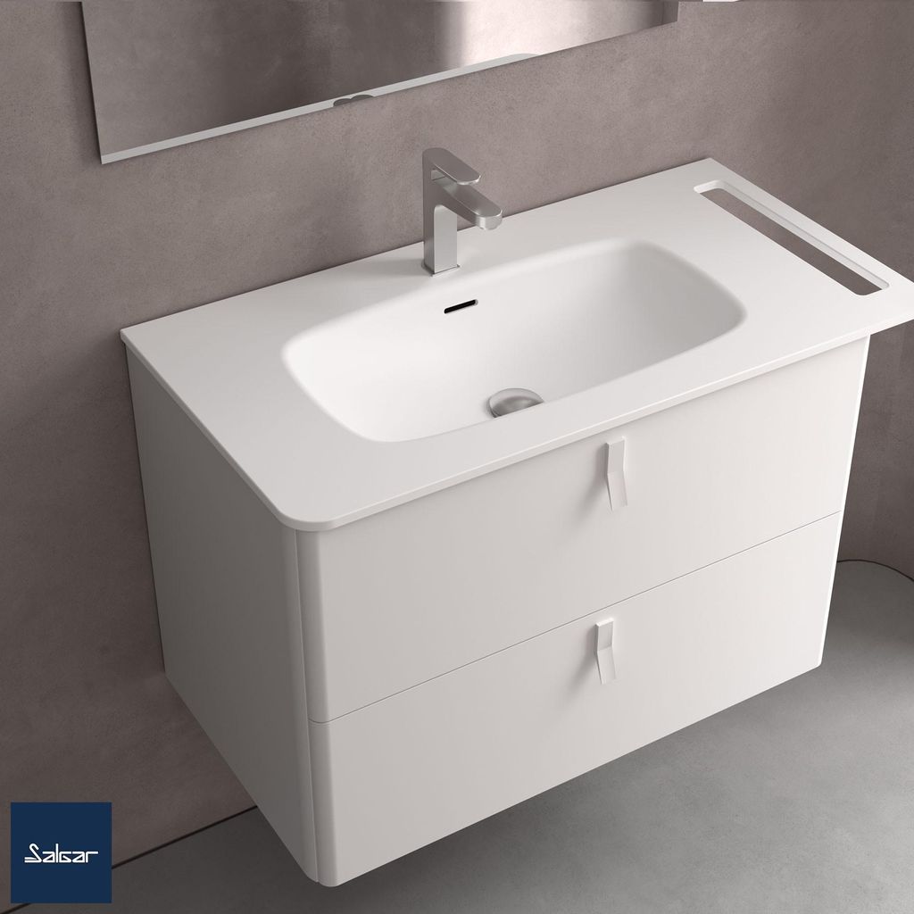 Salgar Waschtisch UNIIQ 690 Wasserhahn optional, Handtuchhalter optional, ohne Siphon und Clickerabfluss SOLID SURFACE WEIß MATT 690 x 12 x 460 mm