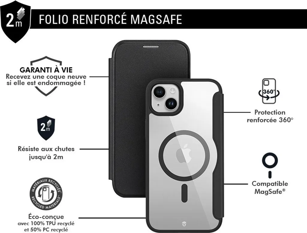 Custodia iPhone 15 Plus Force Case Folio MagSafe - Nero Professionale - 2