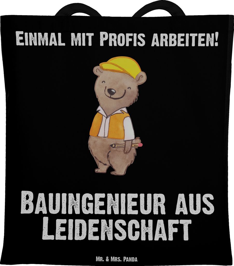 Mr. & Mrs. Panda Shopping Tasche Bauingenieur Leidenschaft - Schwarz - Geschenk, Baustelle, Schultasche, Stoffbeutel, Beruf, Lustig, Studium, Tote ...