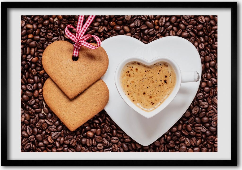 Bild - Bilderrahmen - 100 cm x 70 cm - MDF - Rahmen - Foto - Wandkunst Kaffee und Lebkuchen