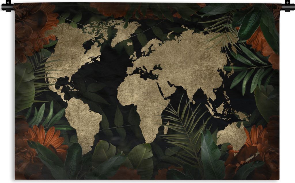 MuchoWow Wandteppich Wandbehang Weltkarte - Vintage - Blätter 120x80 cm Tapisserie Dekoration Wandtuch - Wanddekorationen - Wandtücher