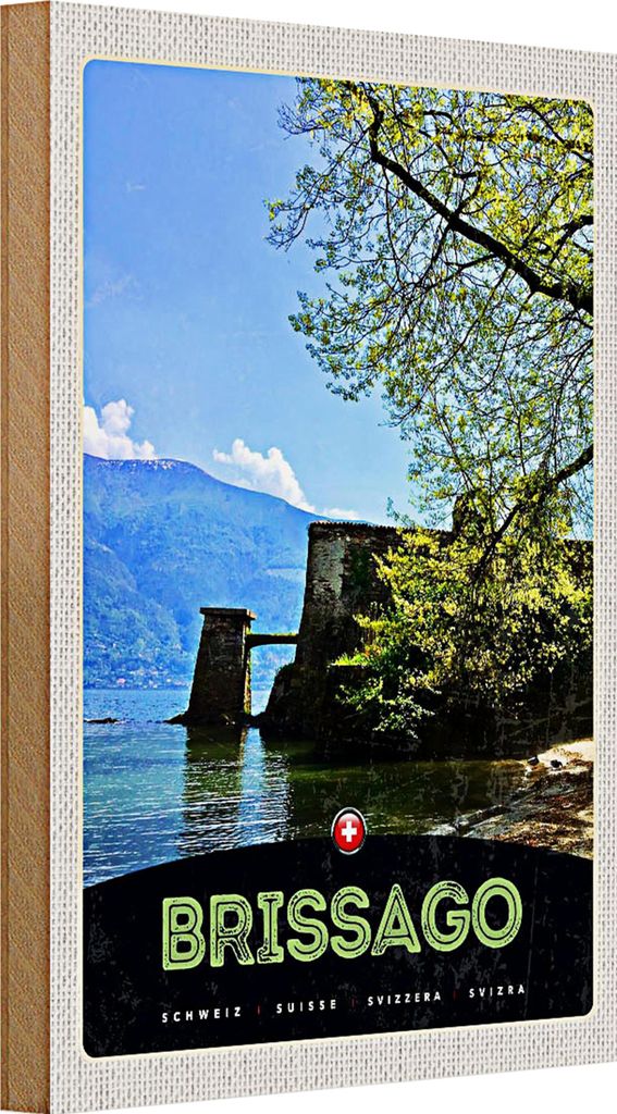 Holzschild Reise 20x30cm Brissago Schweiz Architektur Urlaub