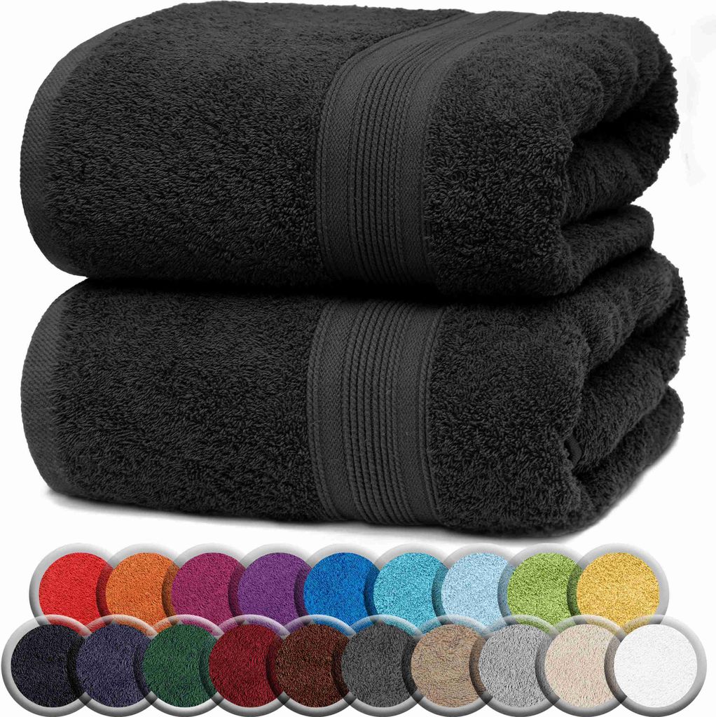 Frottier Badetücher 2er Pack 100x150cm, 100% Baumwolle, Schwarz