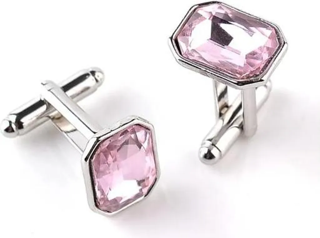 Boutons de manchette rose poudré effet vintage en laiton brossé argenté