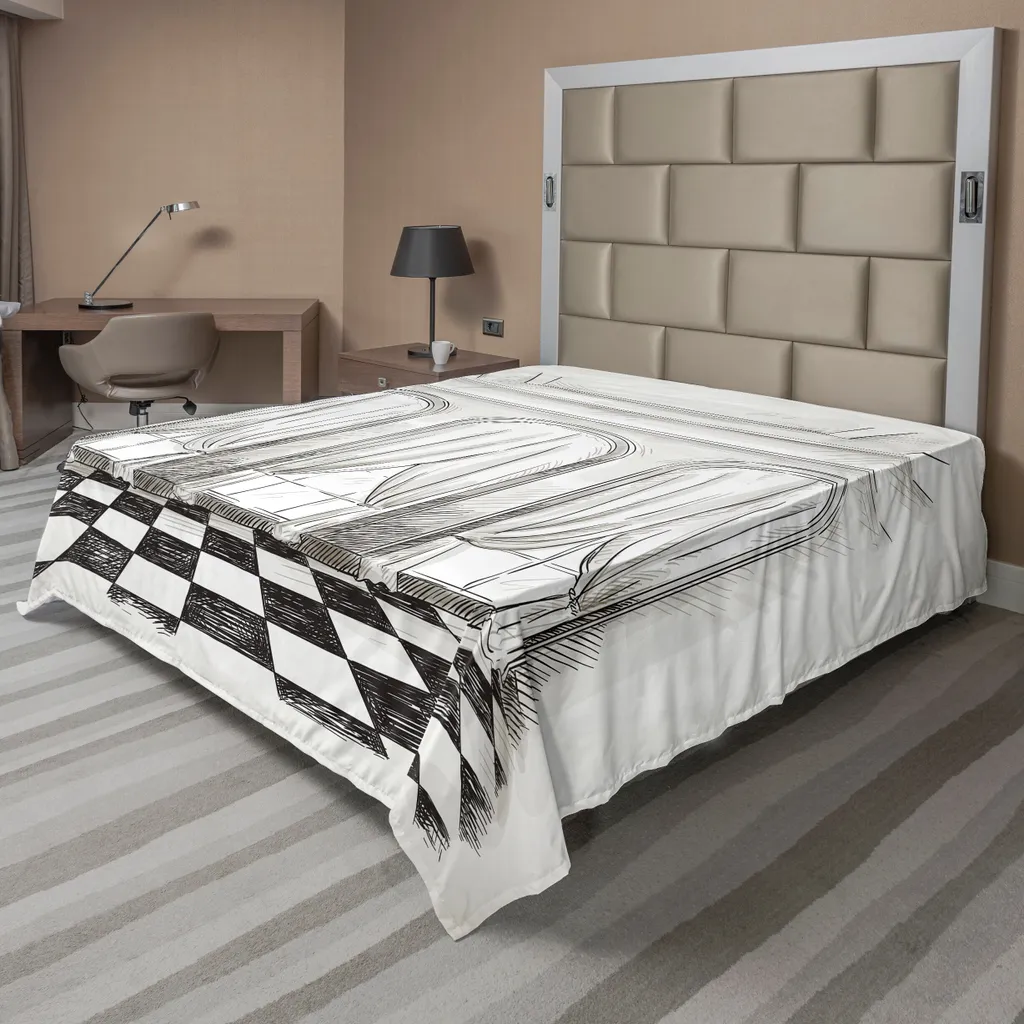 Drap de Lit Confortable Motif Théâtre Baroque 260x228 cm en Blanc et Noir