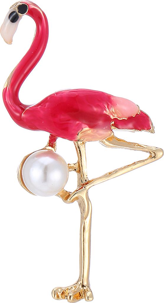 Rotgoldene Flamingo Brosche, vergoldet, mit Kunstperle Produktbild 