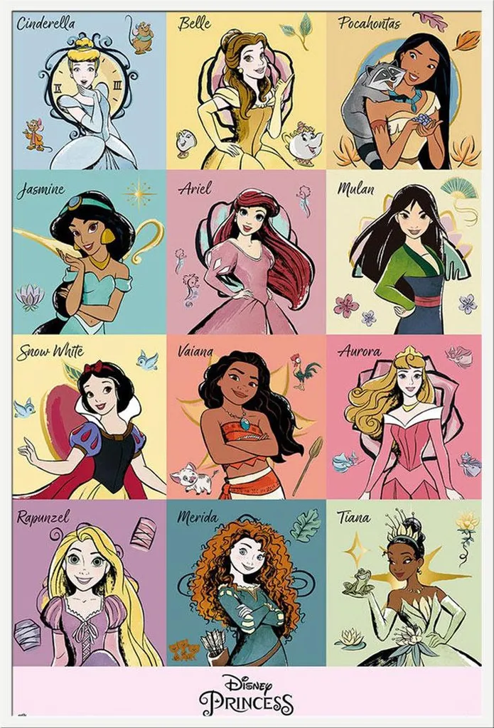 Décoration murale Disney Princesses cadre blanc Shinsuke pour chambre