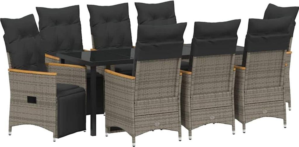 Garten Essgruppe mit Kissen 9 pcs Grau Poly-Rattan