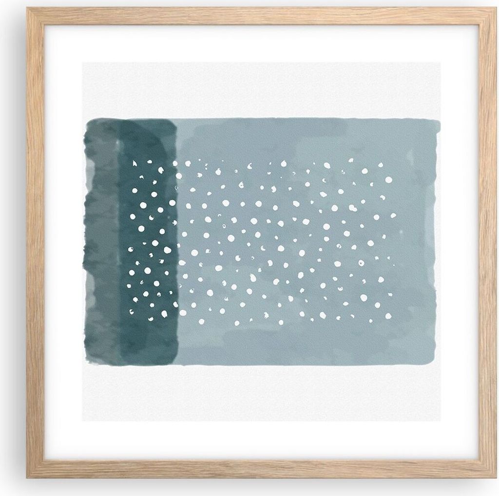 Gerahmtes Poster - Rahmen in heller Eiche - Aquarell Modern Blau - 40x40 cm - Wand Bild - Wanddeko - Wandbilder - Kunstposter - Wandposter - Bilder...