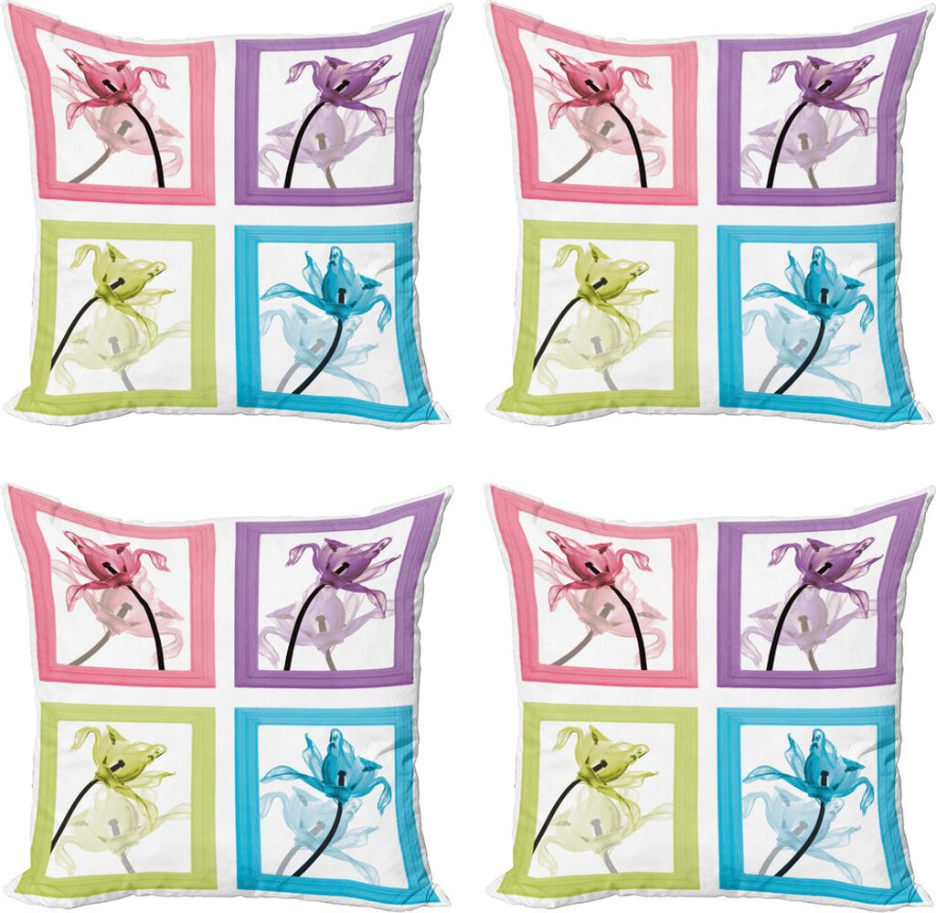 ABAKUHAUS Blumen Kissenbezug Set (4 Stück), Blumen in den Rahmen, Moderner Doppelseitiger Digitaldruck, 60 cm x 60 cm, Mehrfarbig