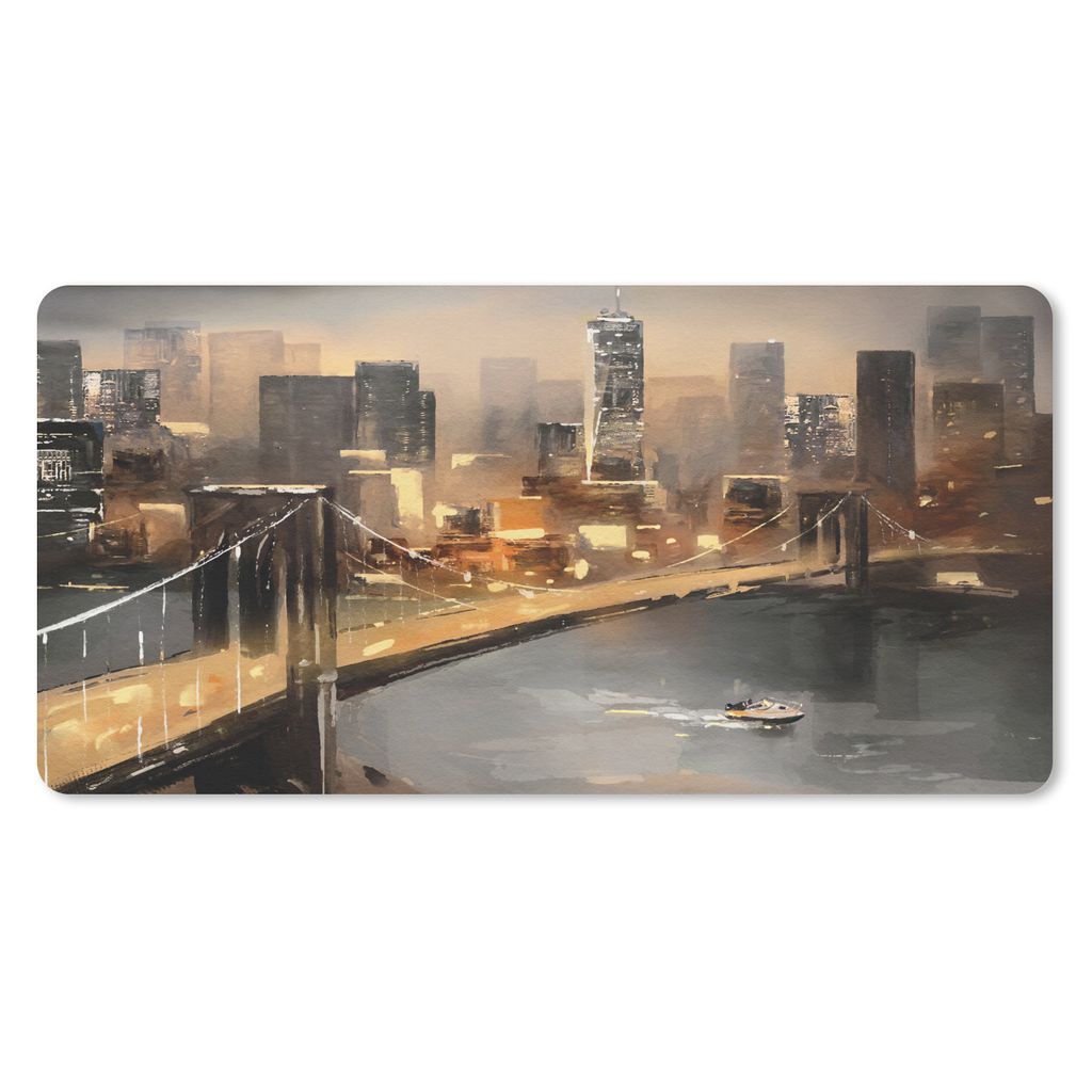 MuchoWow Schreibtischunterlage Gemälde - Öl - Skyline - Stadt - Wasser 80x40 cm - XXL Mauspad - Gaming Mauspad